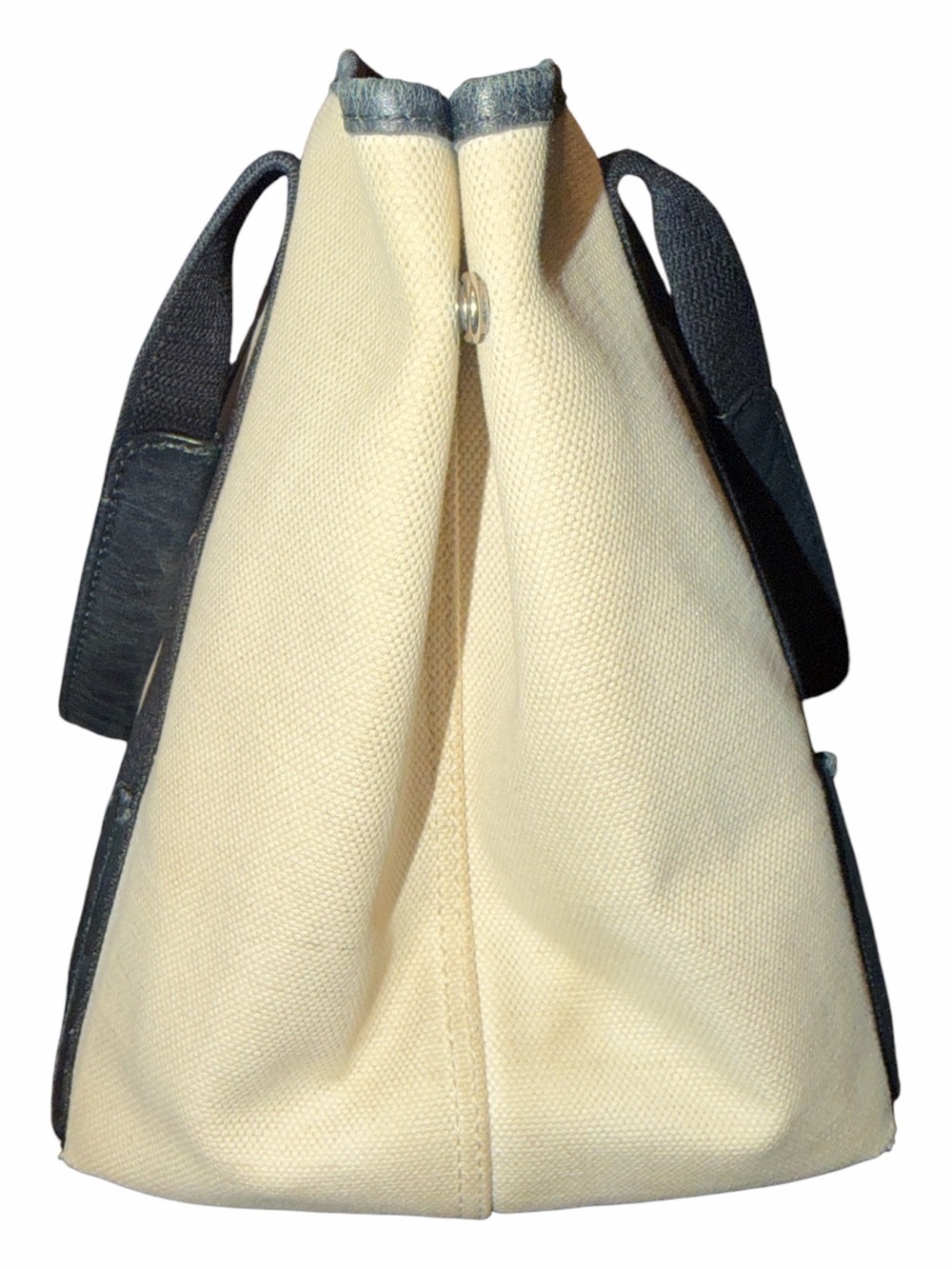 BALENCIAGA Canvas Navy Cabas Small Tote Bag w/ Pouch Black Leather Trim - Picture 5 of 10